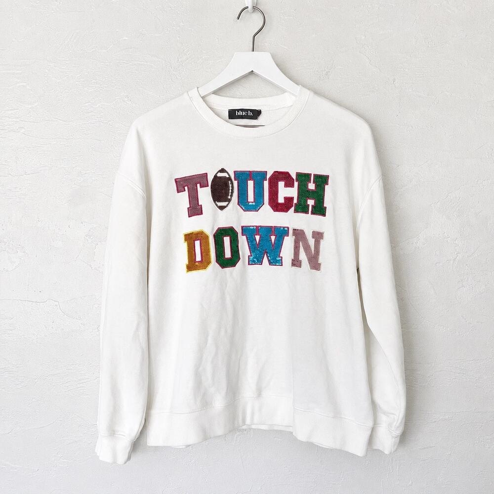 Blue B Cream Touch Down Graphic Game Day Sweatshirt Small